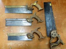 Two brass topped carpenters saws & two others