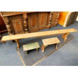 A six foot long bench & two small stools