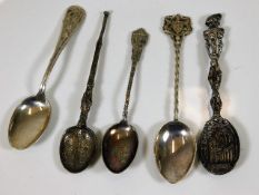 Five silver & white metal spoons