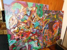 Two large & decorative oil on canvas paintings by