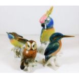 Four Karl Ens porcelain bird models owl & kingfish