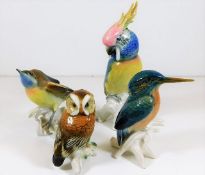 Four Karl Ens porcelain bird models owl & kingfish