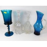 A pair of Victorian lobbed decanters & two modern