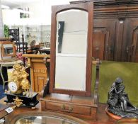 An early 20thC. mahogany dressing table mirror with drawer twinned with an oval mirror