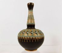 A Doulton stoneware vase of brown & turquoise colo