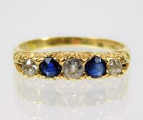 A Victorian 18ct gold diamond & sapphire ring with approx. 0.4ct diamond 2.8g size M
