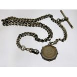 A Victorian silver Albert watch chain with glass c