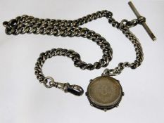 A Victorian silver Albert watch chain with glass c
