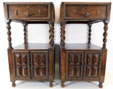 A pair of 1920's oak barley twist bedside cabinets