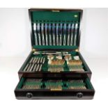 An impressive Kings Pattern style mahogany cased twelve setting silver service cutlery set approx. 6