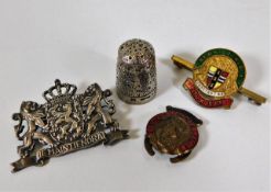A silver thimble & other items