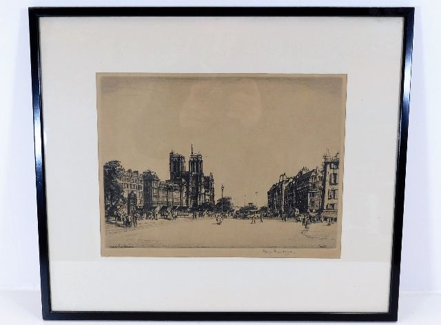A Henry Rushbury framed drypoint print of Notre Da
