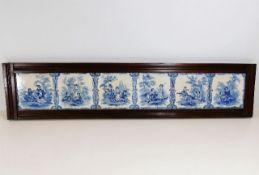 A framed set of six 19thC. porcelain tiles 38.25in