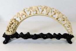 A c.1900 Chinese carved ivory tusk 12in wide