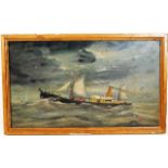 An oil on panel boat at sea inscribed to verso "th