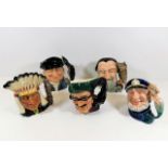 Five large Royal Doulton character jugs including