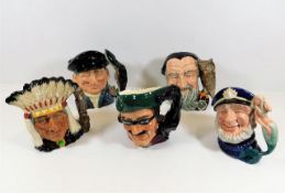 Five large Royal Doulton character jugs including