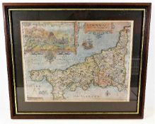 A fine early 17thC. coloured map of Cornwall by Wi
