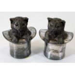 A pair of c.1900 cat in top hat plated novelty con