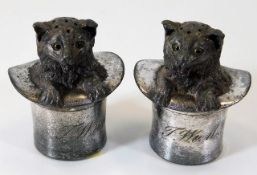 A pair of c.1900 cat in top hat plated novelty con