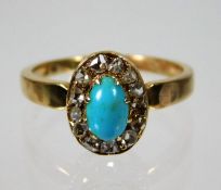 A 14ct gold turquoise & diamond ring 3.1g size M