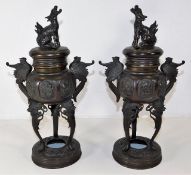 A pair of Qing dynasty Chinese bronze censers with