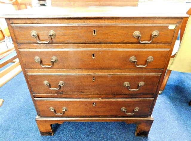 A c.1760 oak Georgian chest with brass fittings, s