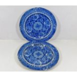 A pair of blue & white pearlware style plates 9.75