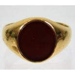 A Victorian 18ct Chester gold signet ring with car