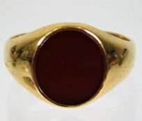 A Victorian 18ct Chester gold signet ring with car