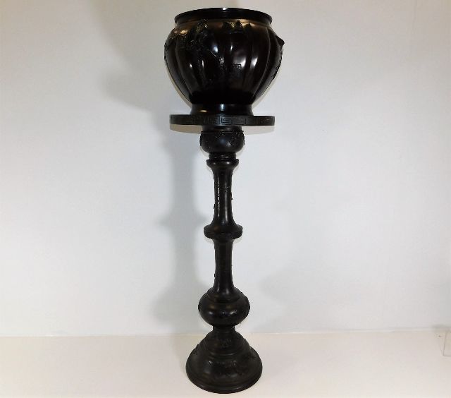 A Japanese bronze jardiniere & stand 39in high inc