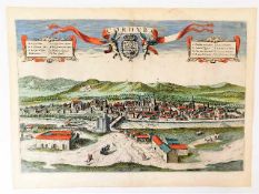 A fine 16thC. coloured map of Cordoba, Spain by Br