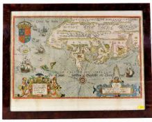 A fine 16thC. coloured map of Lands End, Cornwall