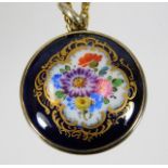 A .900 silver mounted Meissen porcelain pendant wi