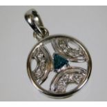 A 14ct gold pendant set with blue & white diamonds 3.2g