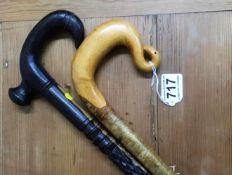 Two shepherds crook style walking canes