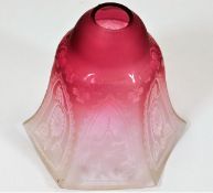 A Victorian etched cranberry lamp shade of flared