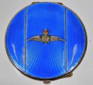 A silver & guilloche compact with silver RAF badge