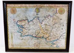 A fine 16thC. coloured map of Bretagne France by M