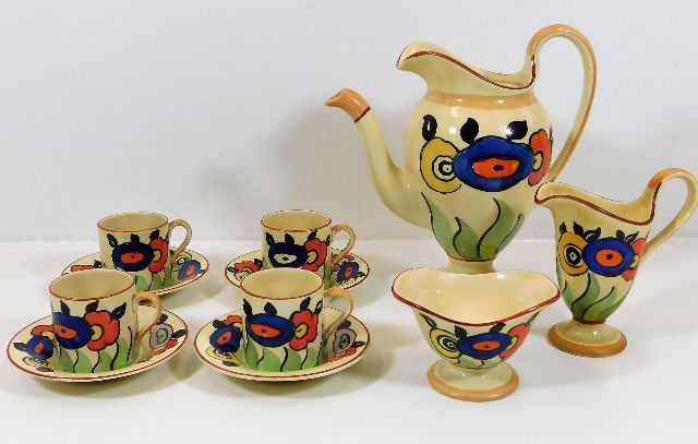 A 1930's art deco eleven piece coffee set by Dora