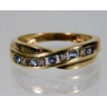 A 9ct gold diamond & sapphire ring 2.4g size L