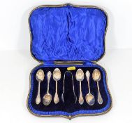 A cased set of Isaac Ellis & Sons silver spoons wi