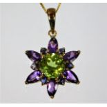 A 9ct gold necklace & pendant set with amethyst, p