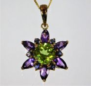 A 9ct gold necklace & pendant set with amethyst, p