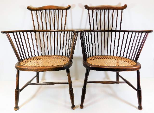 A pair of c.1900 cane seat stick back Windsor styl