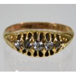 A Victorian 18ct gold ring set with five diamonds of approx. 0.3ct 2.8g size P