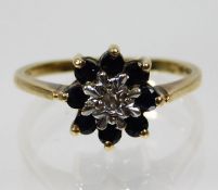 A 9ct gold sapphire & diamond ring 2g size K
