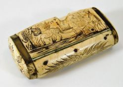 A 19thC. scrimshaw style French horn tobacco case