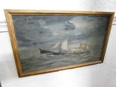 An oil on panel boat at sea inscribed to verso "th
