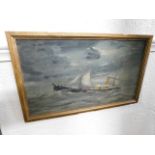 An oil on panel boat at sea inscribed to verso "th